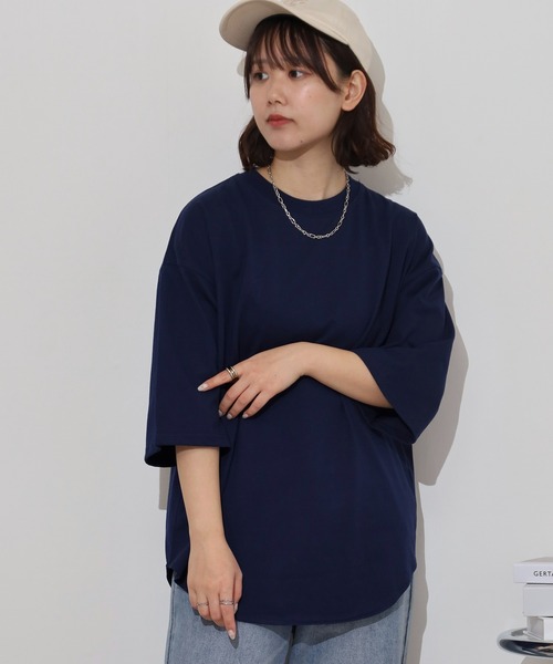 FUNALIVE(ファンアライブ)の「オーバーサイズヘビーウエイト無地裾ラウンドTシャツ(Tシャツ/カットソー・メンズ・ブラック/ネイビー/スミクロ/ホワイト・M/L/LL)」の9枚目の写真