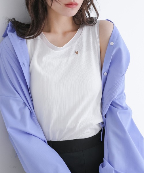 somari imagination(ソマリ イマジネーション)の「ハート刺繍シアー切り替えタンクトップ(タンクトップ・レディース・オフホワイト/ブラック/イエロー・2/1)」の2枚目の写真