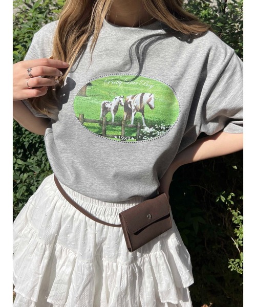 WC(ダブル シー)の「ラインストーンホースプリントTシャツ(Tシャツ/カットソー・レディース・ホワイト/グレー・FREE)」の11枚目の写真