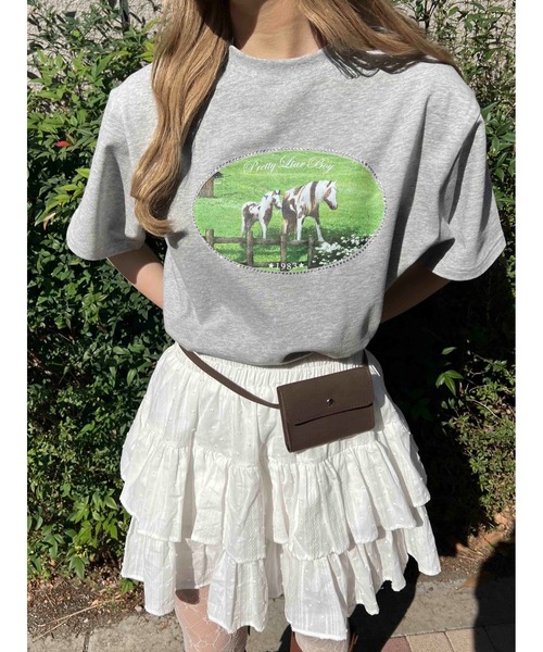 WC(ダブル シー)の「ラインストーンホースプリントTシャツ(Tシャツ/カットソー・レディース・ホワイト/グレー・FREE)」の12枚目の写真