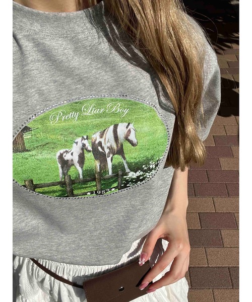 WC(ダブル シー)の「ラインストーンホースプリントTシャツ(Tシャツ/カットソー・レディース・ホワイト/グレー・FREE)」の13枚目の写真