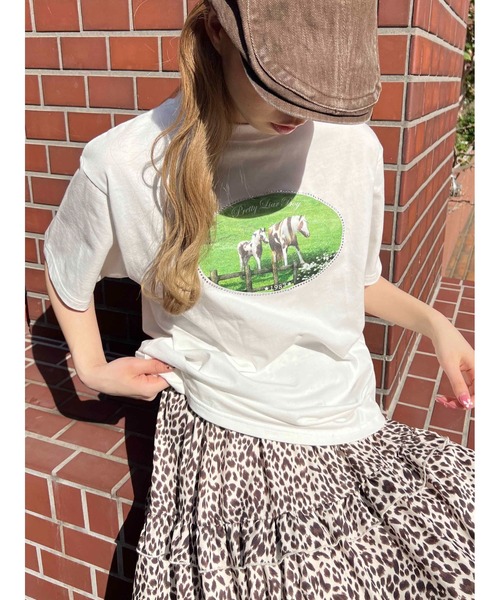 WC(ダブル シー)の「ラインストーンホースプリントTシャツ(Tシャツ/カットソー・レディース・ホワイト/グレー・FREE)」の8枚目の写真