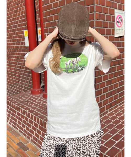 【STONE 】プリントTシャツ セール】ラインストーンホースプリントTシャツ(Tシャツ