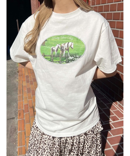 WC(ダブル シー)の「ラインストーンホースプリントTシャツ(Tシャツ/カットソー・レディース・ホワイト/グレー・FREE)」の7枚目の写真