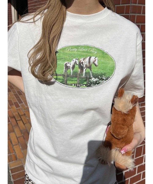 WC(ダブル シー)の「ラインストーンホースプリントTシャツ(Tシャツ/カットソー・レディース・ホワイト/グレー・FREE)」の5枚目の写真