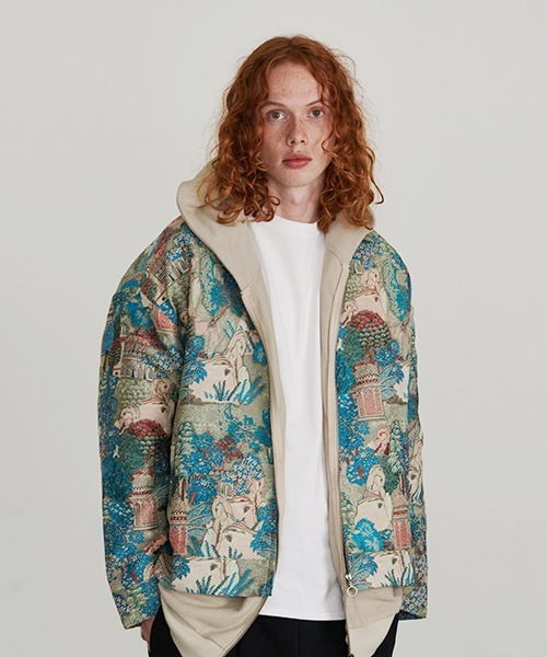 Revo.（レボ）の「Revo. 風景画 ジャガード 総柄 ゴブランジャケット（ブルゾン・メンズ・グレー/ブルー/ブラウン・1/2）」の3枚目の写真