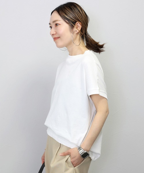Aletta vita(アレッタビータ)の「リブ使いオーガニックコットンドルマンプルオーバー(Tシャツ/カットソー・レディース・ブラック/オフホワイト/グレイッシュベージュ・FREE)」の14枚目の写真