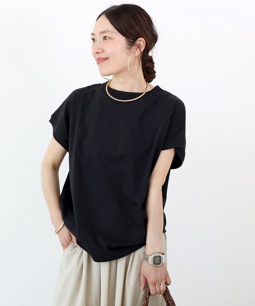 Aletta vita(アレッタビータ)の「リブ使いオーガニックコットンドルマンプルオーバー(Tシャツ/カットソー・レディース・ブラック/オフホワイト/グレイッシュベージュ・FREE)」の7枚目の写真