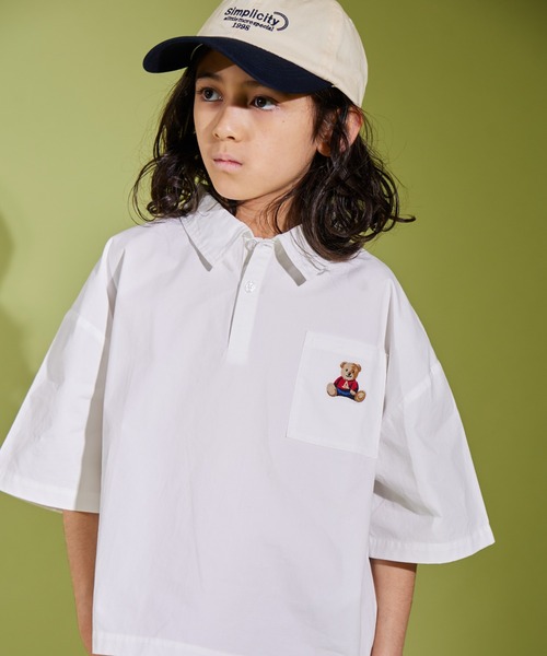 PAIRMANON STREET（ペアマノンストリート）の「【PAIRMANON STREET】くま刺繍 ベア刺繍入り 半袖 シャツ 無地 ストライプ（シャツ/ブラウス・キッズ・ブラック/ホワイト/ブルー・120/90/160/100/140/110/150/130）」の9枚目の写真