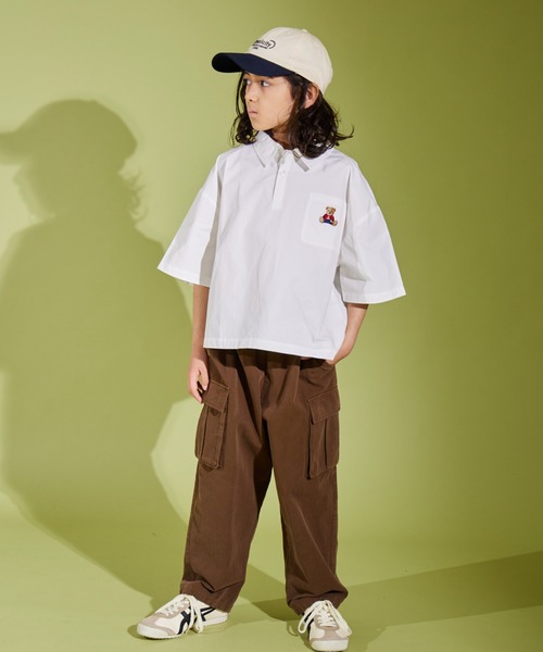 PAIRMANON STREET（ペアマノンストリート）の「【PAIRMANON STREET】くま刺繍 ベア刺繍入り 半袖 シャツ 無地 ストライプ（シャツ/ブラウス・キッズ・ブラック/ホワイト/ブルー・120/90/160/100/140/110/150/130）」の11枚目の写真