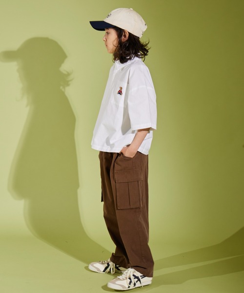 PAIRMANON STREET（ペアマノンストリート）の「【PAIRMANON STREET】くま刺繍 ベア刺繍入り 半袖 シャツ 無地 ストライプ（シャツ/ブラウス・キッズ・ブラック/ホワイト/ブルー・120/90/160/100/140/110/150/130）」の12枚目の写真