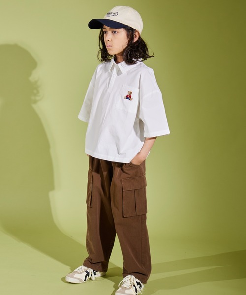 PAIRMANON STREET（ペアマノンストリート）の「【PAIRMANON STREET】くま刺繍 ベア刺繍入り 半袖 シャツ 無地 ストライプ（シャツ/ブラウス・キッズ・ブラック/ホワイト/ブルー・120/90/160/100/140/110/150/130）」の15枚目の写真