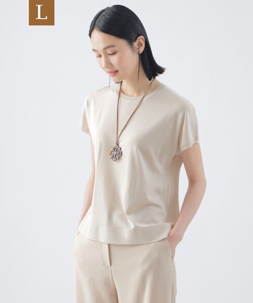 TRANS WORK(トランスワーク)の「【L】【ウォッシャブル】ヴィスコースストレッチフレンチスリーブニット(Tシャツ/カットソー・レディース・ベージュ/ブルー系その他4/ネイビー・44/46)」の2枚目の写真