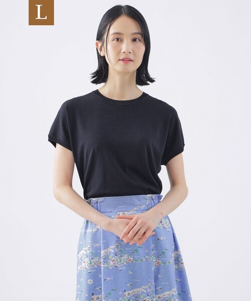 TRANS WORK(トランスワーク)の「【L】【ウォッシャブル】ヴィスコースストレッチフレンチスリーブニット(Tシャツ/カットソー・レディース・ベージュ/ブルー系その他4/ネイビー・44/46)」の1枚目の写真