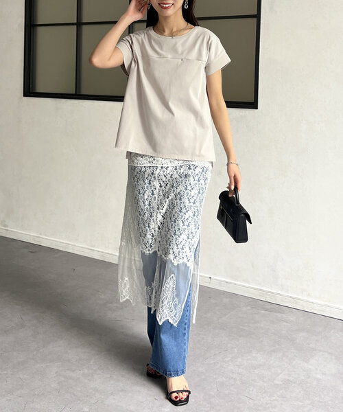 Chez toi（シェトワ）の「袖口リブフレンチT（Tシャツ/カットソー・レディース・オフホワイト/ブラック/グレイッシュベージュ/オリーブ・FREE）」の17枚目の写真