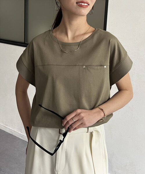 Chez toi（シェトワ）の「袖口リブフレンチT（Tシャツ/カットソー・レディース・オフホワイト/ブラック/グレイッシュベージュ/オリーブ・FREE）」の14枚目の写真