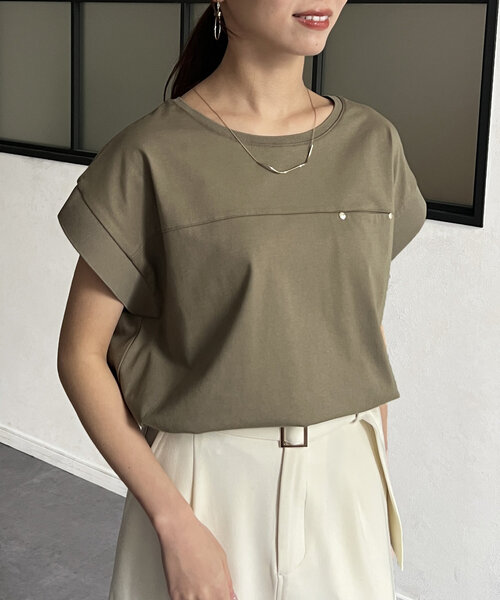 Chez toi（シェトワ）の「袖口リブフレンチT（Tシャツ/カットソー・レディース・オフホワイト/ブラック/グレイッシュベージュ/オリーブ・FREE）」の12枚目の写真