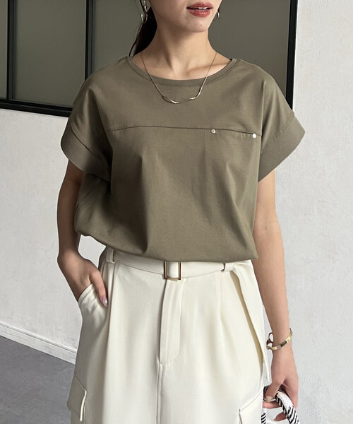 Chez toi（シェトワ）の「袖口リブフレンチT（Tシャツ/カットソー・レディース・オフホワイト/ブラック/グレイッシュベージュ/オリーブ・FREE）」の11枚目の写真