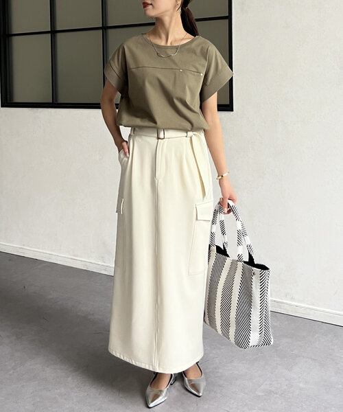 Chez toi（シェトワ）の「袖口リブフレンチT（Tシャツ/カットソー・レディース・オフホワイト/ブラック/グレイッシュベージュ/オリーブ・FREE）」の8枚目の写真