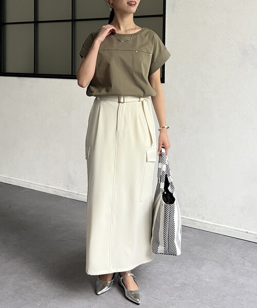 Chez toi（シェトワ）の「袖口リブフレンチT（Tシャツ/カットソー・レディース・オフホワイト/ブラック/グレイッシュベージュ/オリーブ・FREE）」の7枚目の写真