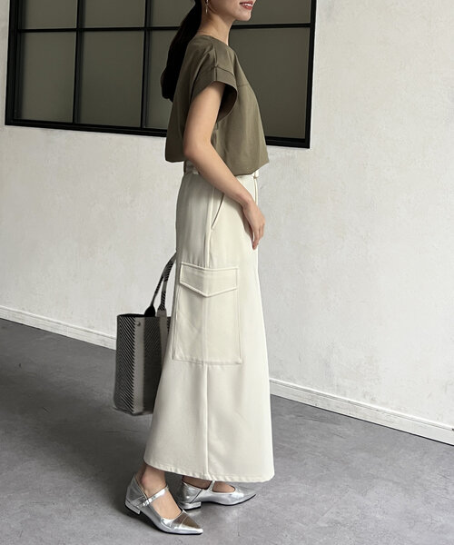 Chez toi（シェトワ）の「袖口リブフレンチT（Tシャツ/カットソー・レディース・オフホワイト/ブラック/グレイッシュベージュ/オリーブ・FREE）」の6枚目の写真