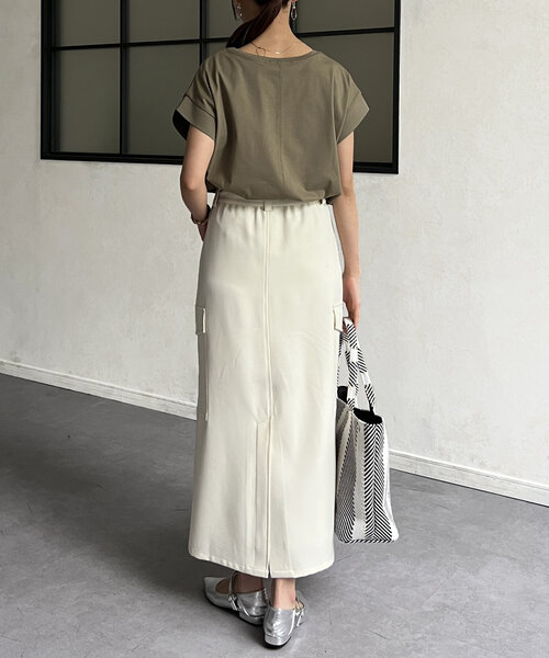 Chez toi（シェトワ）の「袖口リブフレンチT（Tシャツ/カットソー・レディース・オフホワイト/ブラック/グレイッシュベージュ/オリーブ・FREE）」の5枚目の写真