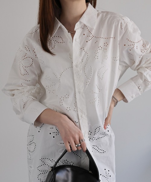CREARE -LINO-（クレアーレリノ）の「〈ユニセックス商品〉フラワーカットワークシャツ（シャツ/ブラウス・メンズ・ブラック/カーキ/ホワイト・M/L）」の20枚目の写真