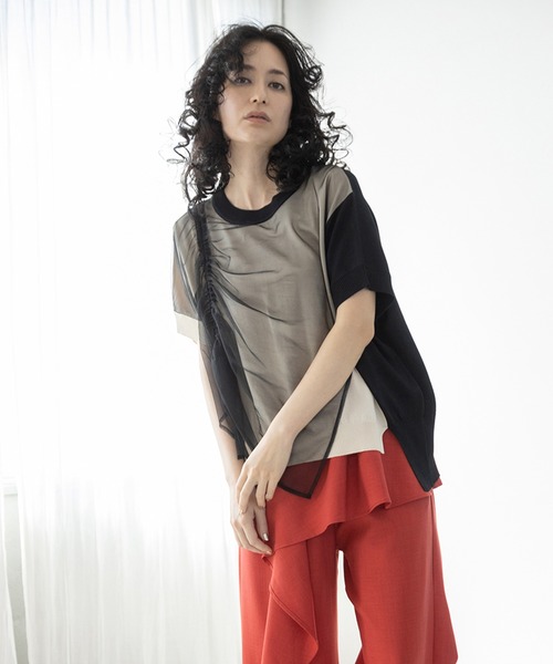 OSMOSIS(オズモーシス)の「ドロストチュールニットプルオーバー(ニット/セーター・レディース・ブラック/ブラック系その他/ブルー系その他・ONE SIZE)」の1枚目の写真