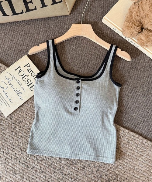 SPIGA（スピーガ）の「前釦ﾊﾞｲｶﾗｰﾊﾟｯﾄ付きﾀﾝｸﾄｯﾌﾟ（タンクトップ・レディース・ホワイト/ブラック/グレー/ブラウン・FREE）」の4枚目の写真