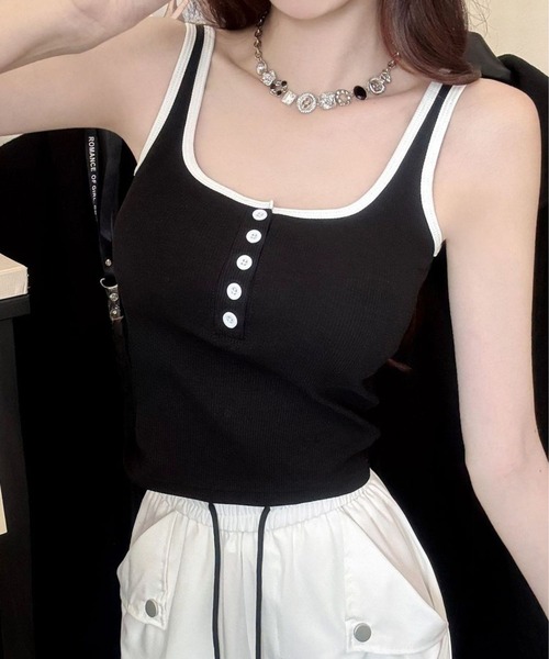 SPIGA（スピーガ）の「前釦ﾊﾞｲｶﾗｰﾊﾟｯﾄ付きﾀﾝｸﾄｯﾌﾟ（タンクトップ・レディース・ホワイト/ブラック/グレー/ブラウン・FREE）」の3枚目の写真