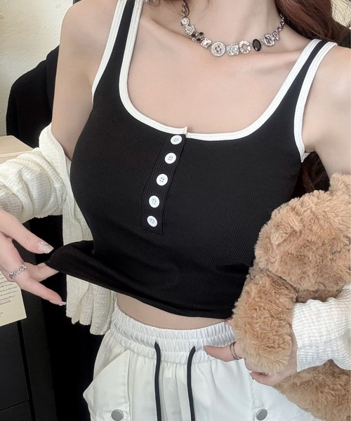 SPIGA（スピーガ）の「前釦ﾊﾞｲｶﾗｰﾊﾟｯﾄ付きﾀﾝｸﾄｯﾌﾟ（タンクトップ・レディース・ホワイト/ブラック/グレー/ブラウン・FREE）」の10枚目の写真