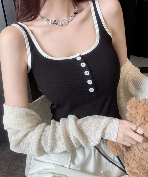 SPIGA（スピーガ）の「前釦ﾊﾞｲｶﾗｰﾊﾟｯﾄ付きﾀﾝｸﾄｯﾌﾟ（タンクトップ・レディース・ホワイト/ブラック/グレー/ブラウン・FREE）」の9枚目の写真