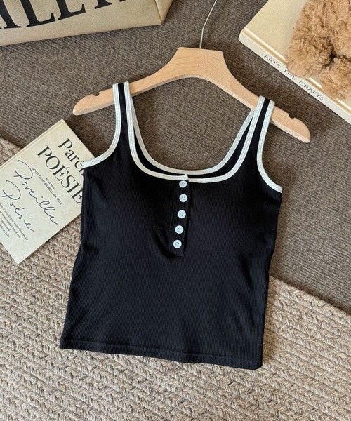 SPIGA（スピーガ）の「前釦ﾊﾞｲｶﾗｰﾊﾟｯﾄ付きﾀﾝｸﾄｯﾌﾟ（タンクトップ・レディース・ホワイト/ブラック/グレー/ブラウン・FREE）」の8枚目の写真