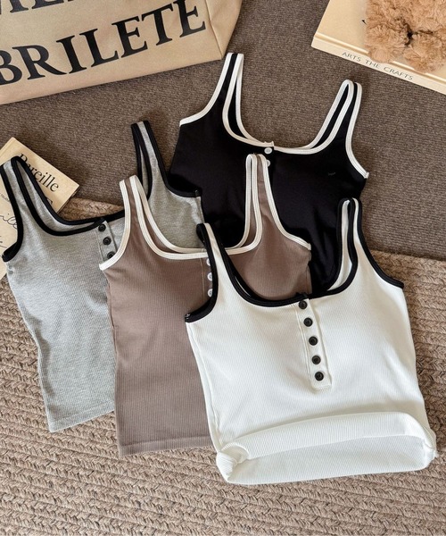 SPIGA（スピーガ）の「前釦ﾊﾞｲｶﾗｰﾊﾟｯﾄ付きﾀﾝｸﾄｯﾌﾟ（タンクトップ・レディース・ホワイト/ブラック/グレー/ブラウン・FREE）」の7枚目の写真