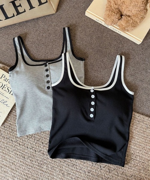 SPIGA（スピーガ）の「前釦ﾊﾞｲｶﾗｰﾊﾟｯﾄ付きﾀﾝｸﾄｯﾌﾟ（タンクトップ・レディース・ホワイト/ブラック/グレー/ブラウン・FREE）」の6枚目の写真
