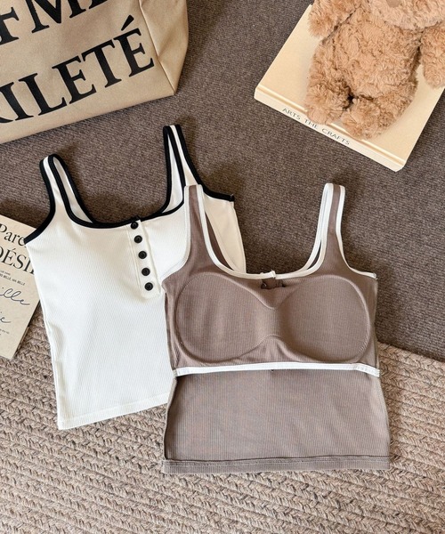 SPIGA（スピーガ）の「前釦ﾊﾞｲｶﾗｰﾊﾟｯﾄ付きﾀﾝｸﾄｯﾌﾟ（タンクトップ・レディース・ホワイト/ブラック/グレー/ブラウン・FREE）」の5枚目の写真