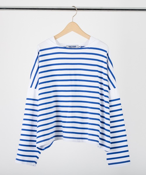 MONT KEMMEL(モンケメル)の「MONT KEMMEL ワイドバスクボーダーシャツ(Tシャツ/カットソー・レディース・ホワイト/ブラック/ネイビー/ピンク/ブルー・36)」の4枚目の写真