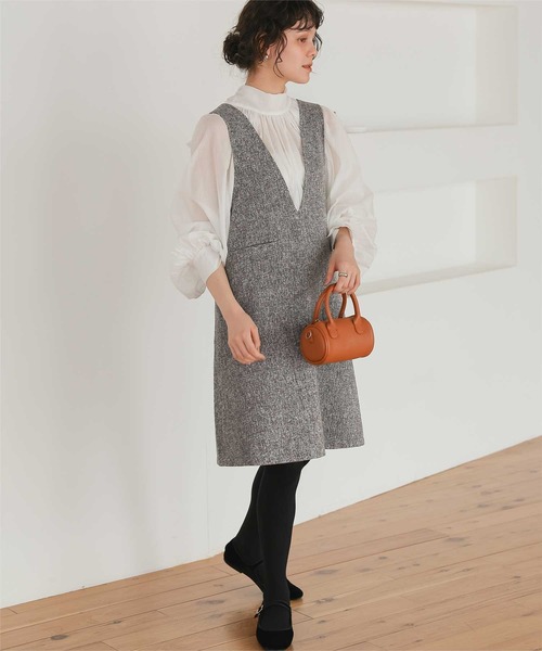 titivate（ティティベイト）の「Vネックツイードショートジャンパースカート（ジャンパースカート・レディース・ブラック/ライトブラウン/グレー・M/S/L）」の13枚目の写真