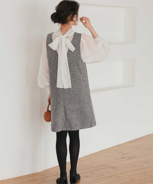 titivate（ティティベイト）の「Vネックツイードショートジャンパースカート（ジャンパースカート・レディース・ブラック/ライトブラウン/グレー・M/S/L）」の14枚目の写真