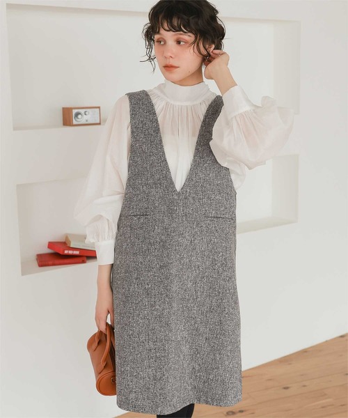 titivate（ティティベイト）の「Vネックツイードショートジャンパースカート（ジャンパースカート・レディース・ブラック/ライトブラウン/グレー・M/S/L）」の15枚目の写真
