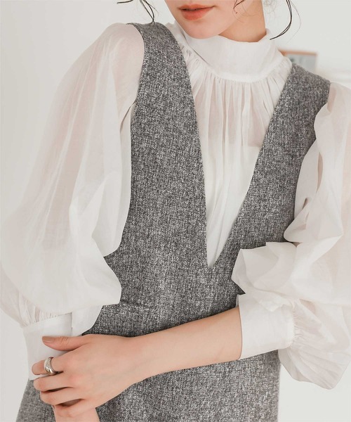 titivate（ティティベイト）の「Vネックツイードショートジャンパースカート（ジャンパースカート・レディース・ブラック/ライトブラウン/グレー・M/S/L）」の16枚目の写真