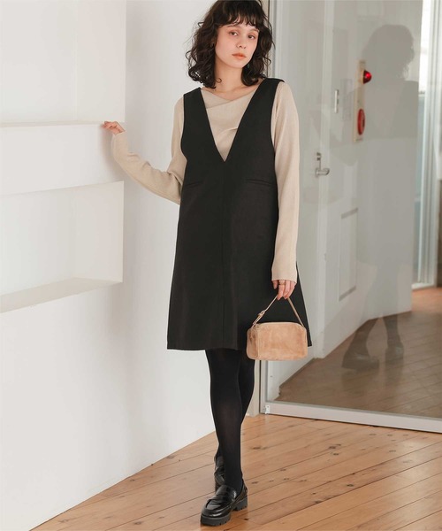 titivate（ティティベイト）の「Vネックツイードショートジャンパースカート（ジャンパースカート・レディース・ブラック/ライトブラウン/グレー・M/S/L）」の4枚目の写真