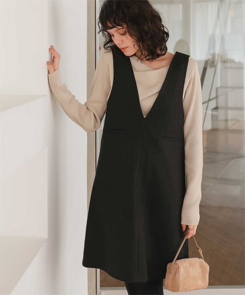 titivate（ティティベイト）の「Vネックツイードショートジャンパースカート（ジャンパースカート・レディース・ブラック/ライトブラウン/グレー・M/S/L）」の6枚目の写真