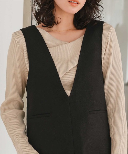 titivate（ティティベイト）の「Vネックツイードショートジャンパースカート（ジャンパースカート・レディース・ブラック/ライトブラウン/グレー・M/S/L）」の7枚目の写真