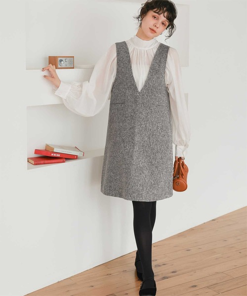 titivate（ティティベイト）の「Vネックツイードショートジャンパースカート（ジャンパースカート・レディース・ブラック/ライトブラウン/グレー・M/S/L）」の19枚目の写真