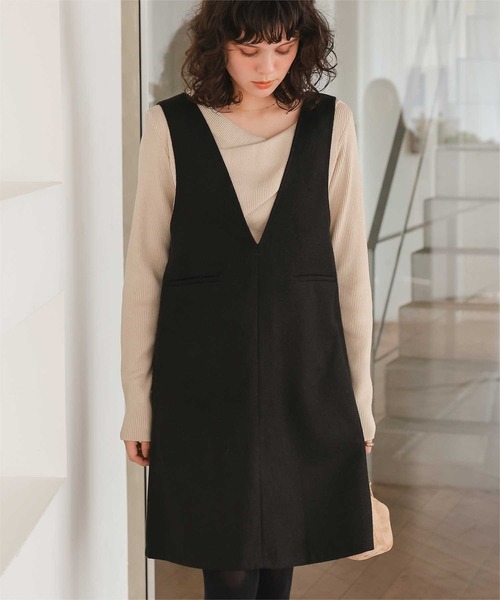 titivate（ティティベイト）の「Vネックツイードショートジャンパースカート（ジャンパースカート・レディース・ブラック/ライトブラウン/グレー・M/S/L）」の8枚目の写真