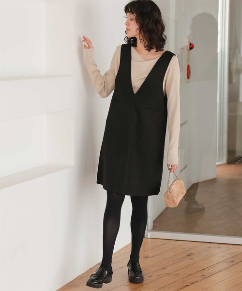 titivate（ティティベイト）の「Vネックツイードショートジャンパースカート（ジャンパースカート・レディース・ブラック/ライトブラウン/グレー・M/S/L）」の9枚目の写真