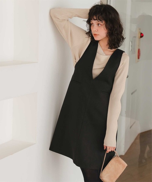 titivate（ティティベイト）の「Vネックツイードショートジャンパースカート（ジャンパースカート・レディース・ブラック/ライトブラウン/グレー・M/S/L）」の10枚目の写真