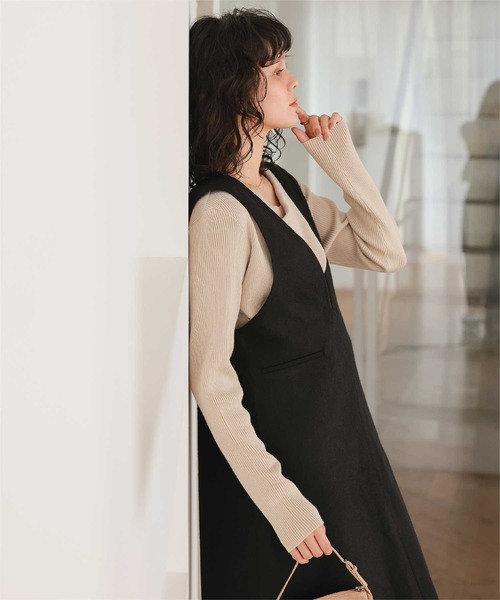 titivate（ティティベイト）の「Vネックツイードショートジャンパースカート（ジャンパースカート・レディース・ブラック/ライトブラウン/グレー・M/S/L）」の11枚目の写真