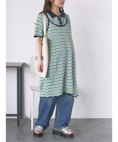 ehka sopo（エヘカソポ）の「配色透かし編みキャミワンピース（ワンピース・レディース・サックスブルー/オレンジ/オフホワイト・F）」の5枚目の写真